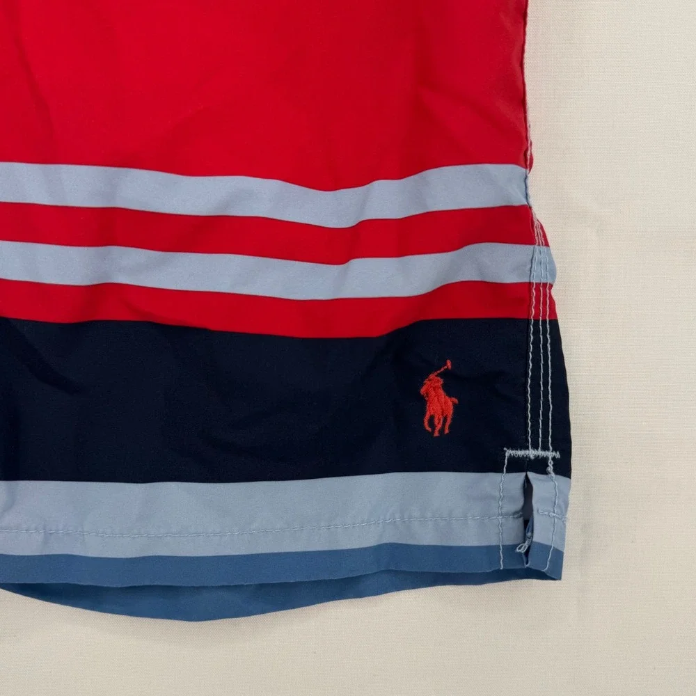 Polo Ralph Lauren Swim Trunks Boys Size 8 Red & Navy Blue Striped Board Shorts